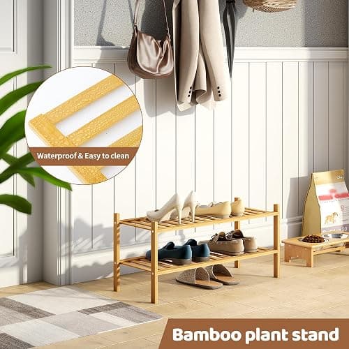 FILWH Bamboo Shoe Rack Stackable Shoe Shelf Storage Organizer for Unit Entryway Hallway and Closet Sturdy Freestanding Shoe Shelf (Natural, 2-Tier/27 * 11 * 12.6IN) thumbnail 6
