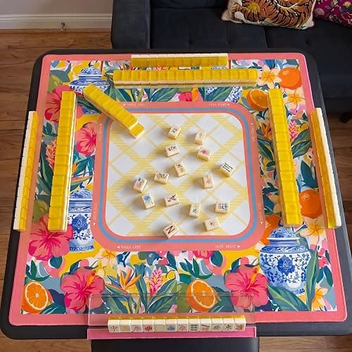 Drydiet Yellow Lemon Mahjong Mat for Table 31.5 x 31.5 Inch American Mahjong Mat with Carrying Bag, Non-Slip Noise Reduction Table Item for Family Poker Dominoe Board Game, Game Night & Party Use thumbnail 2