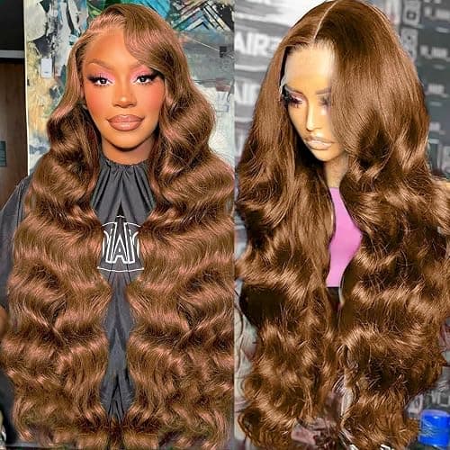 METDIO 26Inch Chocolate Brown 13x6 Body Wave Lace Front Wigs Human Hair Pre Plucked With Baby Hair 180 Density 4# Colored Brown HD Lace Frontal Wigs for Women - Image 1
