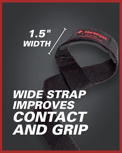 Harbinger Padded Cotton Lift Straps - Soft, Supportive Neotek Wrist Pads - 21.5" Length, 1.5" Width - Reinforced Edges & Heavy-duty Stitching - Cushions Wrists for Lifting Support thumbnail 4