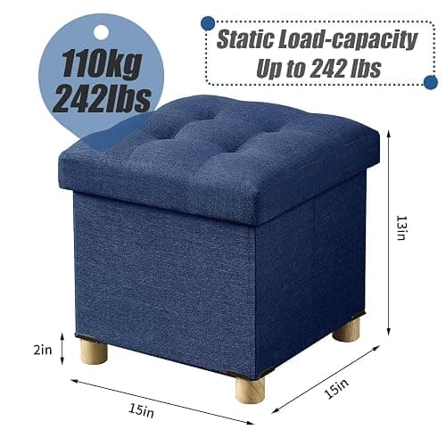BRIAN & DANY Small Ottoman with Storage, Foot Stool Ottoman Storage Cube, Foot Rest for Couch with Legs, Navy Blue 15" x 15" x 15" thumbnail 3