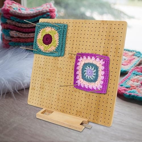 Iswabard 15x15 Inch Blocking Mats Blocking Board for Crocheting with 15 Stainless Steel Rods Crochet Blocking Board Large Base Bamboo Granny Square (Bamboo-C15‘’) thumbnail 4