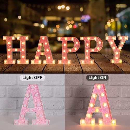 Foaky Pink Light up Letters，Pink Party Decorations,Girls Room Decor,Glitter Light Up Letters,Alphabet Letter Sign for Night Light Birthday Party Girls Gifts, Home Bar Decoration（J） thumbnail 4