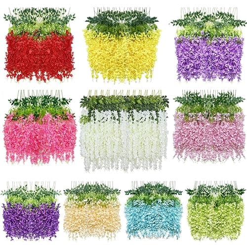 WONICE Artificial Wisteria Hanging Flowers-Fake Wisteria Flower Garland Silk Vines Rattan Decor for Home Wedding Arch Wall Garden Greenery Bedroom Outdoor Office Party Decoration(36, Dark Pink) thumbnail 6