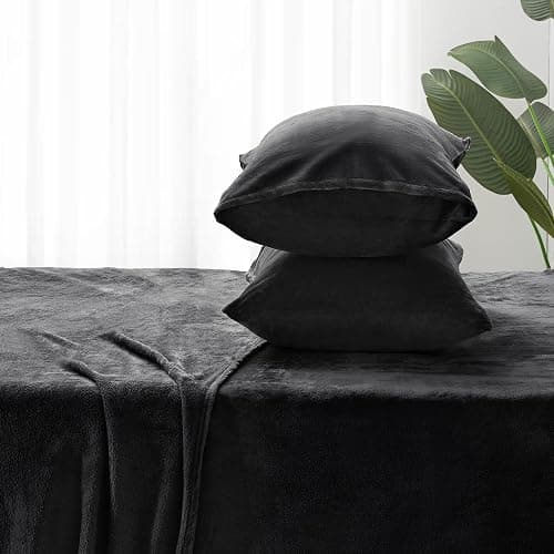 BEDELITE Flannel Sheets King Size Black - Super Soft Fleece Sheets Set Fluffy Extra Plush, 4 Piece(Include Fitted Sheet, Flat Sheet, 2 Pillowcases) thumbnail 7