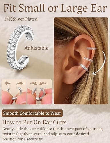 GEMQUEEN 9 Pcs Ear Cuff Non Piercing Earrings for Women - 14K Gold/Silver Plated Chunky Ear Cuffs Earring Non Pierced Ears Clip On Adjustable Fake Cartilage Conch Helix Jewelry Set with 5A CZ thumbnail 3