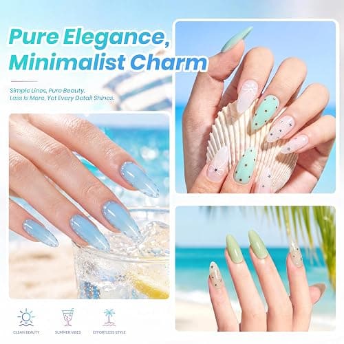 Beetles Jelly Gel Nail Polish Set, Seasalt Holiday 6 Colors 9ML Sheer Gel | Milky White MInt Green Blue Gel Nail Polish Kit Soak Off UV Salon DIY at Home Manicure Gift for Women thumbnail 5