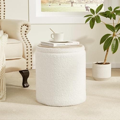 Royal Windsor Boucle Round Ottoman with Storage Set of 2,Small Foot Stool Ottoman for Living Room, Small Coffee Table,Vanity Stool with Storage for Bedroom, White thumbnail 3