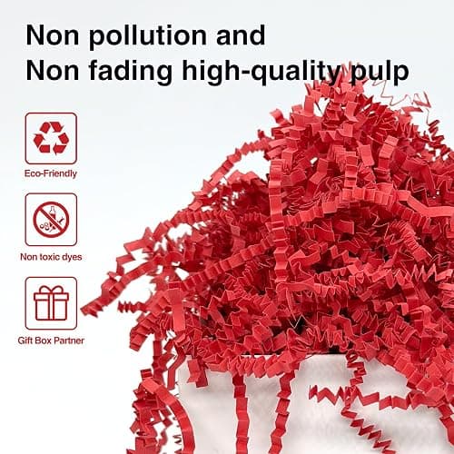 Corlcol 200g(7oz) Crinkle Paper Filler for Gift Baskets Gift Box Paper Shreds for Birthday, Weddings,Valentine's Day, Christmas (Red) thumbnail 2