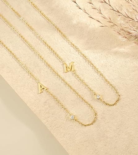 Initial Necklaces for Women,14K Gold Plated CZ Sideways Letter Necklace Dainty Small Cute Gold Initial Necklace Personalized Custom Name Choker Necklaces for Women Non Tarnish Jewelry Aesthetic Stuff thumbnail 5