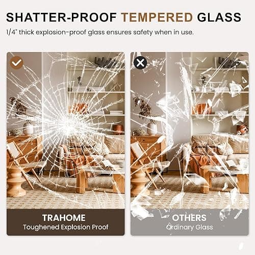 TRAHOME Full Length Wooden Mirror for Wall or Floor, 56"x20" Rustic Farmhouse Solid Wood Frame with Stand, Large Rectangular Wall-Mounted or Leaning Mirror for Bedroom, Living Room, Entryway thumbnail 8