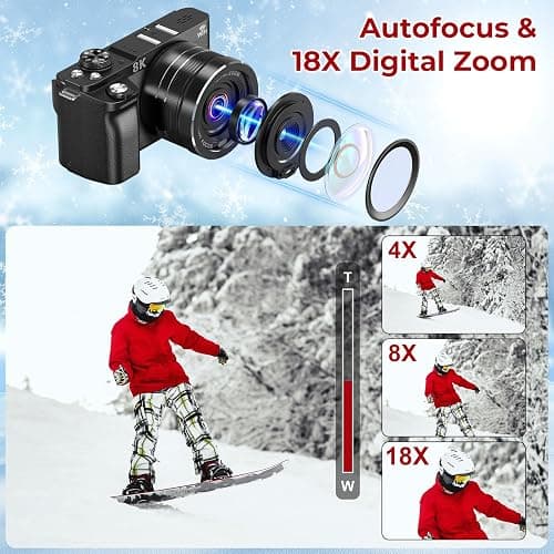 8K Digital Camera - 88MP WiFi Cameras for Photography - UHD Autofocus Vlogging Camera for YouTube 18X Zoom - Video Camara for Beginner Photographer with 3" 180° Flip Screen, Lens Hood, 64GB Card thumbnail 4