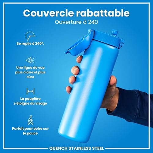 ION8 Gourde Inox Léger 1 Litre, Non Isolé, Anti-Fuite, Facile à Ouvrir, Verrouillage Sécurisé, Lavable au Lave-Vaisselle, Poignée de Transport, Acier Inoxydable, 1200ml, Bleu thumbnail 5