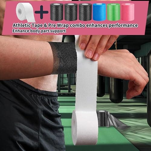 Pre Wrap for Hair Soccer- 6 Rolls 78yd (234'), Multi Color Athletic Prewrap Tape Headbands, Foam Sport Underwrap Pre-Wrap - Black, Pink, Blue, Green thumbnail 3