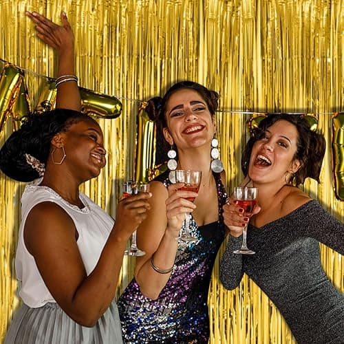 2 Pack Gold Fringe Curtain Backdrop Tinsel Streamers Birthday Party Decorations Christmas Photo Booth Backdrop Halloween New Year Graduation Baby Shower Theme Party Decorations thumbnail 4
