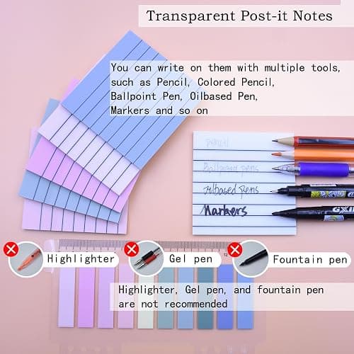 YOUDEFUL 800Pcs Transparent Sticky Notes, 3"x3" Clear Sticky Notes with Lined, Waterproof Translucent Sticky Note Pads for Books Annotation, Clear Post it Notes for Bible Study, School, Office thumbnail 4