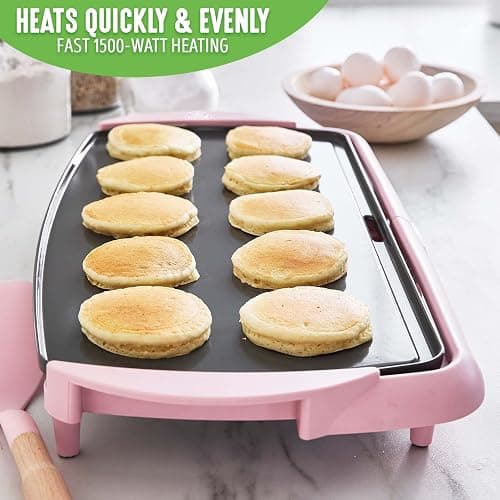 GreenLife 20” Extra Large Electric Griddle, Non-Toxic PFAS-Free Ceramic Nonstick, Temperature Control, Quick Even Heating, Removable Drip Tray, Pancakes, Eggs, Sausage, Easy Clean, Pink thumbnail 8