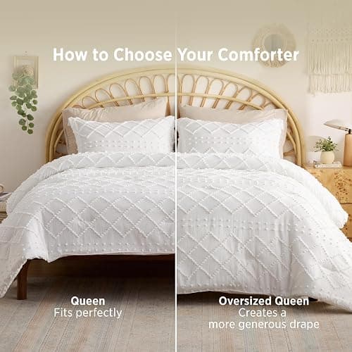 Bedsure Full Comforter Set - White Comforter, Boho Tufted Distressed Vintage Bedding for Kids, 3 Pieces Farmhouse-Style Bed Set for All Seasons, Fluffy Soft Bedding with 2 Pillow Shams thumbnail 6