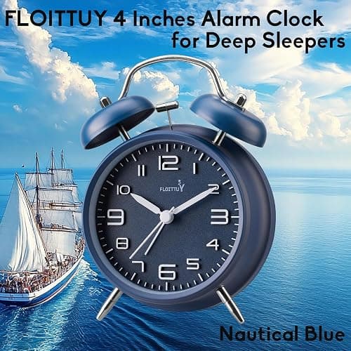 FLOITTUY (Loud Alarm for Deep Sleepers 4'' Twin Bell Alarm Clock, Stereo Digital Dial Alarm Clock with Backlight for Bedroom and Home Decoration(Nautical Blue) thumbnail 2