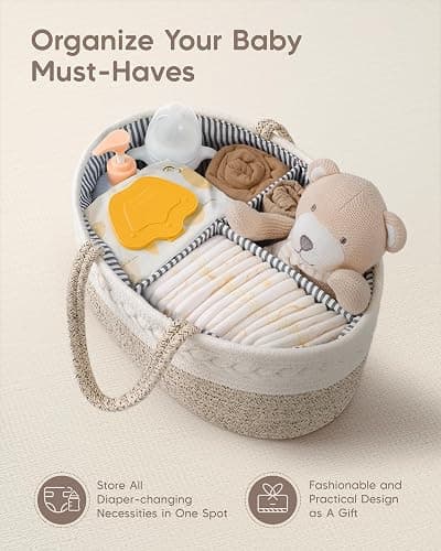 Maliton Wickeltisch Organizer，Baby Organizer Korb，Aufbewahrungskorb für den Wickeltisch，Windel Caddy mit Fächern & Griffen，Geschenke für Neugeborene thumbnail 5