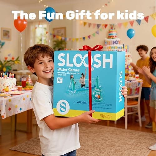 JOYIN Inflatable Pool Float Set Volleyball Net & Basketball Hoops, Floating Swimming Game Toy for Kids and Adults, Summer Floaties, Volleyball Court (105”x28”x35”)|Basketball (27”x23”x27”),L-Blue thumbnail 8