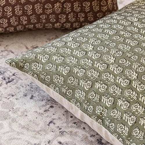Foindtower Set of 2 Decorative Vintage Floral Print Throw Pillow Covers Neutral Modern Farmhouse Cushion Covers Boho Home Decor for Sofa Chair Couch Bedroom Living Room Outdoor,18×18 Inch,Sage Green thumbnail 3