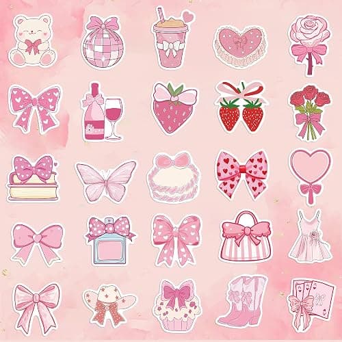 100PCS Coquette Stickers Pink Aesthetic Stickers Pack Cute Bow Tie Stickers for Girls Pink Sticker for Laptop Vinyl Waterproof Sticker Aesthetic Decals thumbnail 3