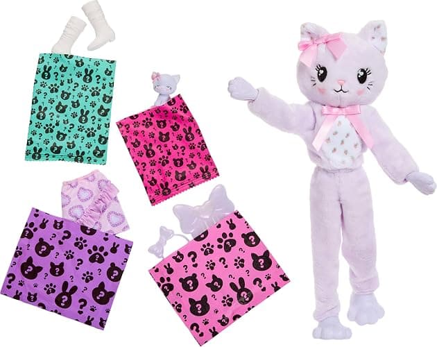 Barbie Cutie Reveal Doll & Accessories, Cuddly Series Kitten with 10 Surprises Including Color Change & Mini Pet thumbnail 5