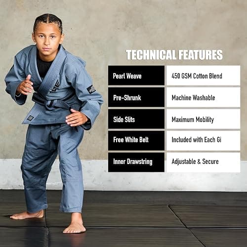 Elite Sports IBJJF Ultra Light BJJ Brazilian Jiu Jitsu Gi for Kids with Preshrunk Fabric and Free Belt thumbnail 5