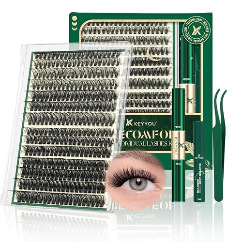 KEYYOU Lash Clusters Kit DIY Lash Extension Kit 280pcs Soft Lash Clusters 60D+80D D Curl Easy to Apply with Bond and Seal Applicator Remover Eyelash Extension Kit at Home(RMkit-60D80D-D-10-18mix) - Image 1