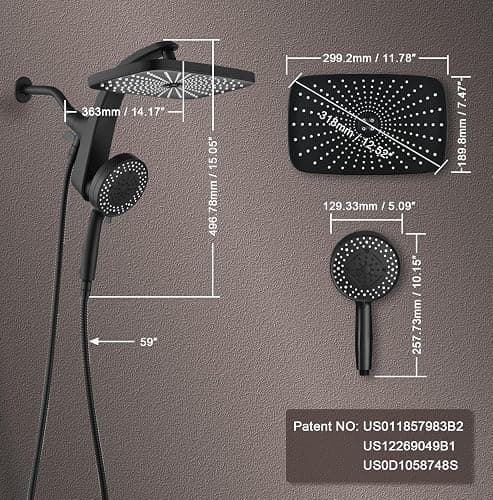 High Pressure Rain Shower Head: Upgrade Shower Heads with Handheld Spray Combo with Fixed Showerhead and 10 Sprays Handheld Shower Head, Detachable Showerheads Built-in Magnetic Docking and Power Jets thumbnail 3