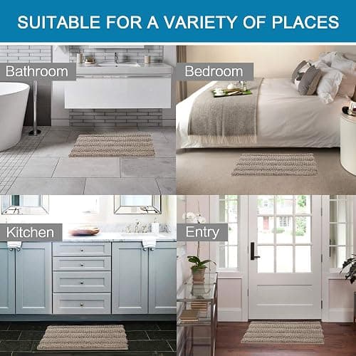 Non Slip Thick Shaggy Chenille Bathroom Rug Mat Set Extra Soft and Absorbent Striped Floor Rugs, 2 Piece, Machine-Washable thumbnail 6