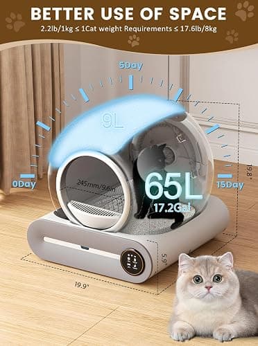 (2025) Self Cleaning Litter Box, Upgraded Robot Automatic Litter Box for Multiple Cats, 65L+9L Extra Large, Features Negative ion Sterilization and Deodorization, APP Control, 3 Rolls Litter Liners thumbnail 2