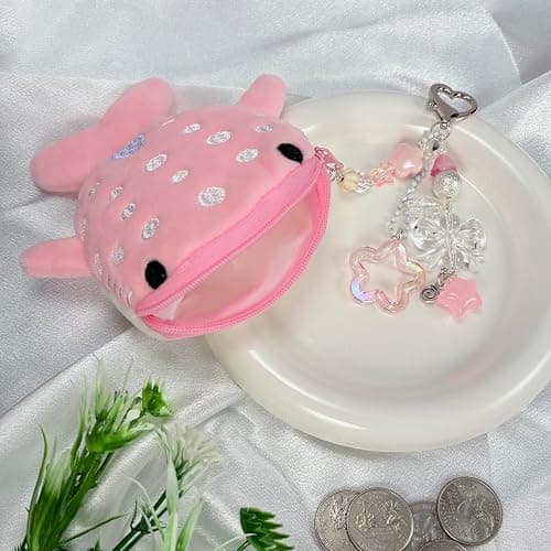 Whale Shark Coin Purse Keychain,Cute Plush Change Purse with Zipper Keychain,Kawaii Handmade Coin Pouches for Women thumbnail 4