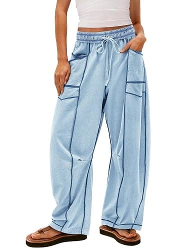 Yanekop Womens Baggy Wide Leg Pants Casual Fall Trousers Palazzo Pants Drawstring Waist Barrel Sweatpants with Pockets - Image 1