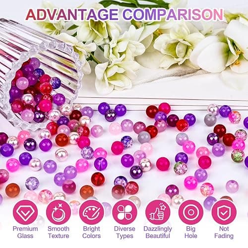 XSEINO About 1200PCS 8mm Glass Beads Bracelet Making Kit，48 Assorted Dreamy Red and Purple Series Colorful Crystal Beads for Bracelet and Jewelry Making and DIY Crafts,Friendship Bracelets thumbnail 5