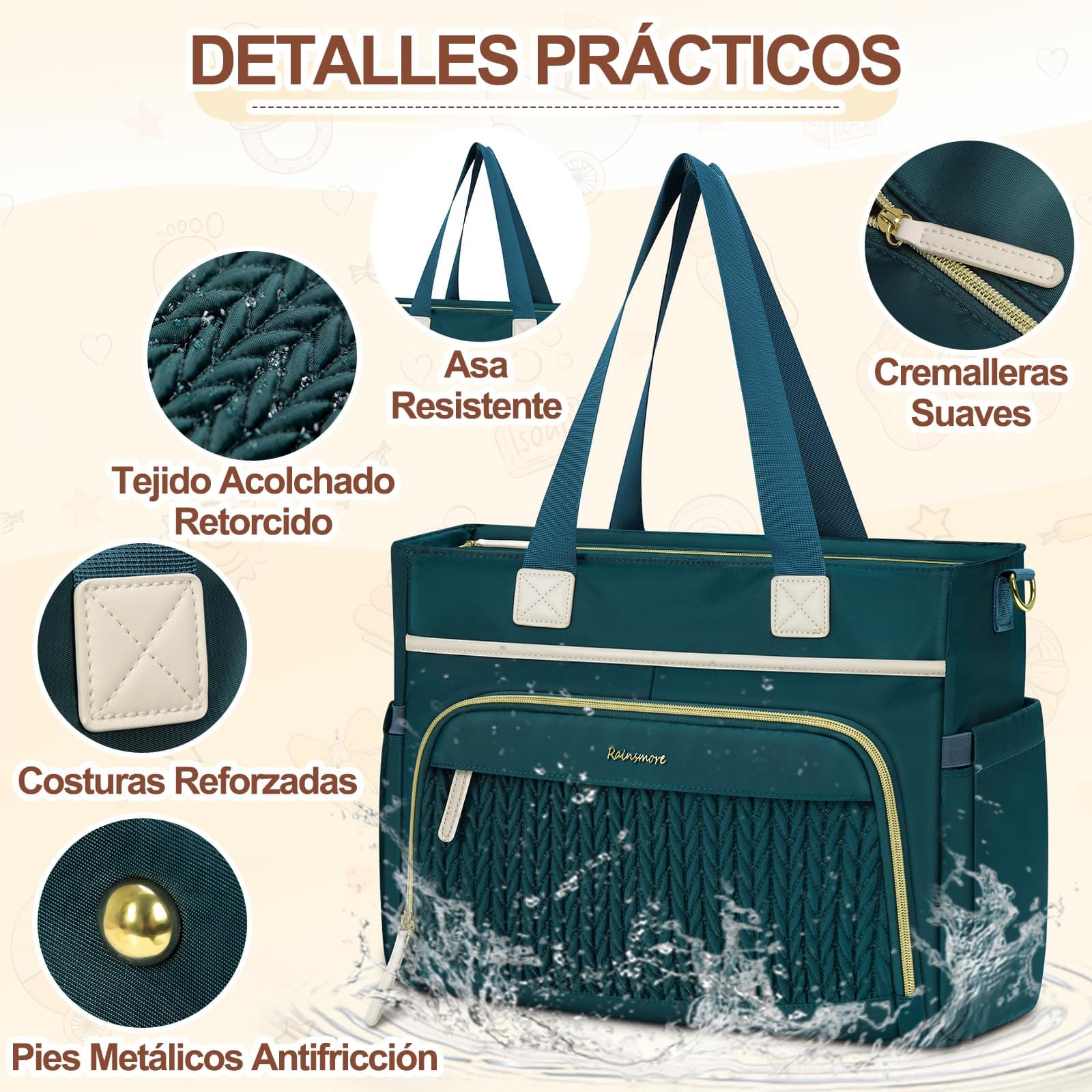 RAINSMORE pañaleras para bebe, Gran Capacidad e Impermeable Bolso Tote para Pañales con Bolso para Chupón y Cambiador Bolso Multifuncional para Viaje, Paseo y Mamá thumbnail 5