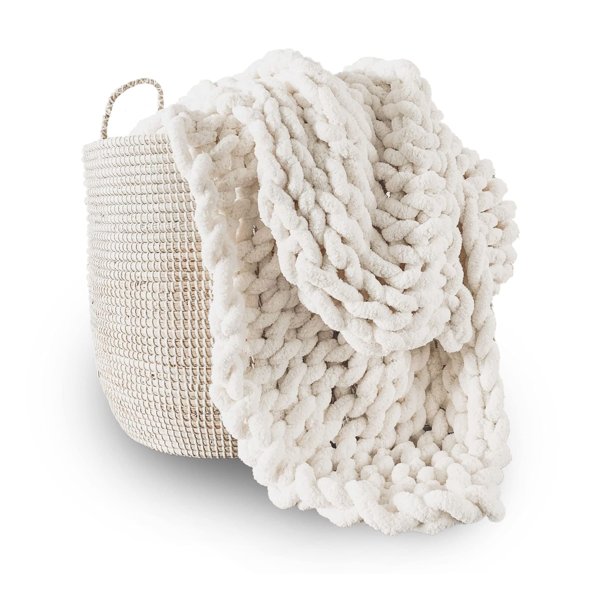 Adyrescia Chunky Knit Blanket Throw | 100% Hand Knit with Jumbo Chenille Yarn (30"x40", Cream White) - Image 1