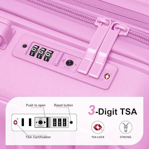 LARVENDER Luggage Sets 3 Piece, Expandable Hardside PP Carry On Luggage Suitcase with 360° Spinner Wheels TSA Lock Suitcase Set for Women Men, Neon Pink thumbnail 5