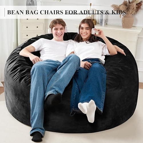 Homguava 5FT Bean Bag Chair Giant BeanBag with Memory Foam Filled, Comfy Bean Bag Chairs for Adults, Adult Bean Bag Chair with Dutch Velvet Cover for Living Room Bedroom-Black thumbnail 4