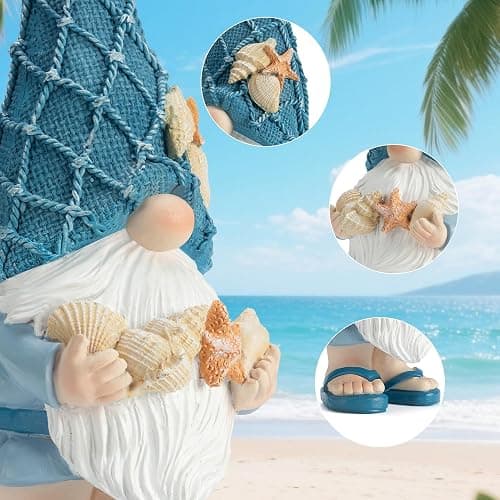 Etlemonde Beach Gnomes Statues,Ocean Gnomes,Nautical Themes Decoration,Beach, Gnome Holding Seashells thumbnail 4