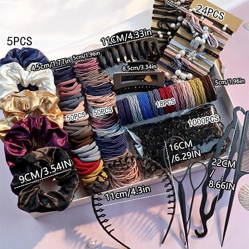 Hair Accessories Set for Women, Ponytail Holders, Hair Scrunchies, Hairbands, Scrunchy Hair Ties, Multicolour Colors and Styles (1149PCS(Dark color) thumbnail 2