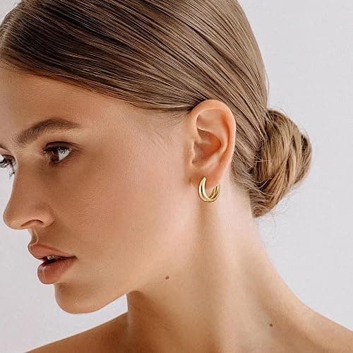 micuco Gold Hoop Earrings for Women, Gold Chunky Hollow Thick Hoops Earrings for Women thumbnail 3