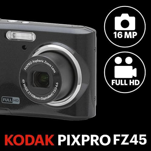 Kodak Pixpro FZ45-16.44 Megapixel Digitale Kompaktkamera, 4X optischer Zoom, 2.7 Zoll LCD, 720p HD-Video, AA-Batterie - Schwarz thumbnail 2