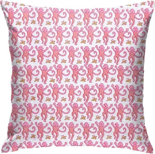 ZFENGYYUAN Pink Rabbit Monkeys Pillow Case Square Soft Pillowcase Throw Pillow Cover Home Decor for Living Room Sofa Car Cushion Cover 18''X 18'' - Image 1