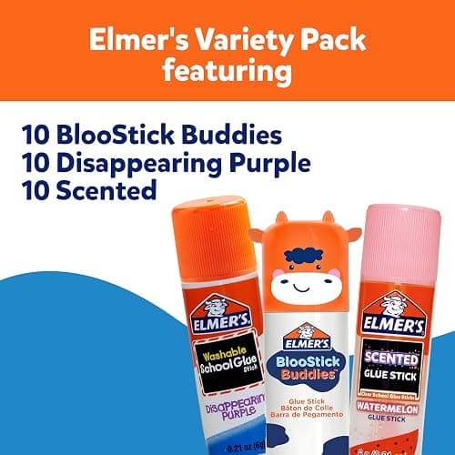 Elmer's Glue Sticks Variety Pack, Featuring BlooStick Buddies, Disappearing Purple, and Scented Glue Sticks, Assorted, 6 Grams, 30 Count - Arts & Crafts, Fun Classroom Supplies, #1 Teacher Brand thumbnail 2