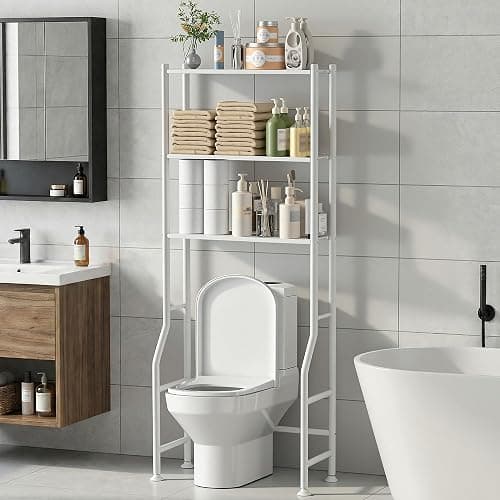 GloTika 3-Tier Over Toilet Storage Rack, Metal Over Toilet Bathroom Organizer Shelf, Freestanding Space Saver Storage Shelves for Bathroom/Laundry/Living Room (White) - Image 1