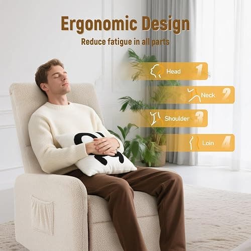 Korser 360° Swivel Glider Chair, Rocking Chair Nursery with Side Pockets, Deep Cushioned Seat, Nursery Chair with Steel Structure Base, Sherpa Swivel Chairs for Living Room, Bedroom, Khaki thumbnail 4