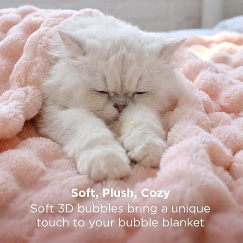 Bedsure 3D Fleece Bubble Blanket - Pink King Cute Blanket for Bed Sofa Girls Room Decor - Luxury Soft Cozy Spring Birthday Gifts for Women Girls, Lightweight, Light Pink, 108"×90" thumbnail 5