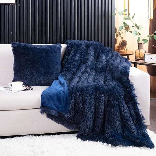YUSOKI Long Faux Fur Twin Size Blanket,2 Layers,3.4lb for Bed Couch Home Décor Gifts Men (Navy Blue,60" x 80") thumbnail 4